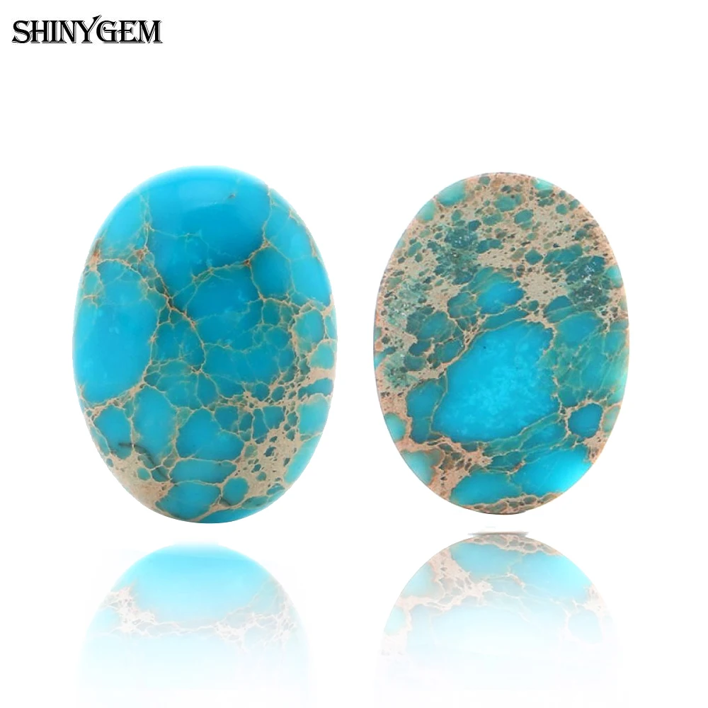 

ShinyGem 10pcs 13x18mm Oval Blue Sea Sediment Natural Cabochon Stone For DIY Jewelry Accessories With Inlaid Ring Bracelet