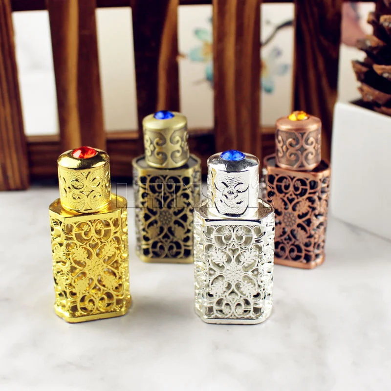 4 шт./партия, 3 мл, античный металлический флакон для парфюма, бутылочки для эфирных масел в арабском стиле, контейнер из сплава, королевские стеклянные бутылки, свадебный подарок
