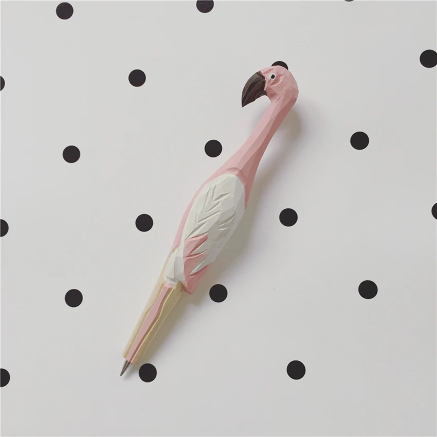 Мультфильм Фламинго Шариковая ручка Kawaii 0,4 мм черные чернила Деревянные Письма школьные ручки Канцтовары школьный приз поставки украшения
