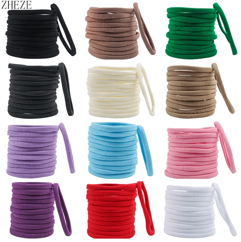 120Pcs/Lot 20 Colors New 10mm Solid FOE Elastic Nylon Headband Children Headwear Girls Kids Hairband Hair Accessories
