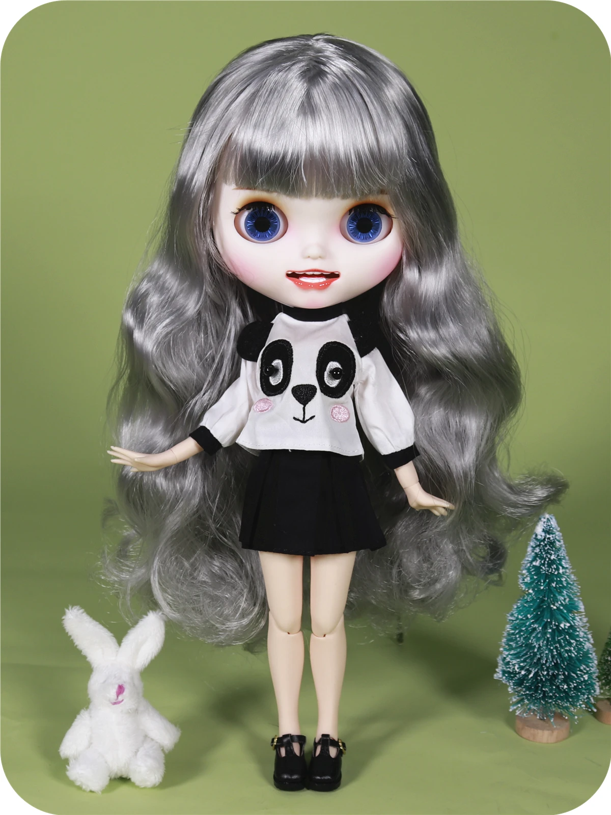 Neo Blythe Doll Panda Embroidery Shirt With Black Skirt 1