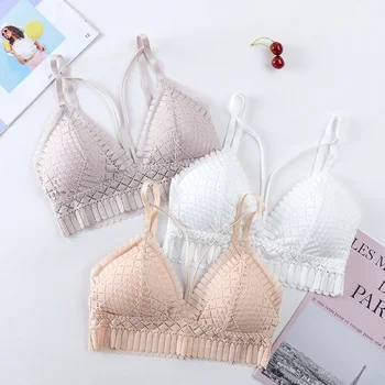 

Lace Sling Beautify Back Ladies Bra Removable Chest Pad Underwire Underwear Without Steel Ring Push Up Bra Lingerie Feme