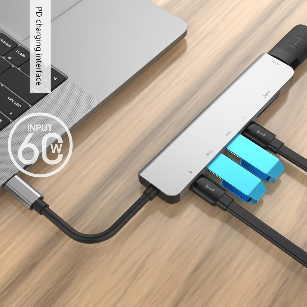 6 в 1 USB 3,0 Высокоскоростные порты type-C концентратор Usb-C до 4K 30HZ HD ноутбук Rj45 Gigabit Ethernet сеть PD концентратор