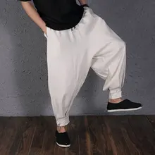 Повседневные хлопковые льняные Мужские штаны винтажные свободные кросс-брюки мужские мешковатые брюки большого размера Ретро мужские брюки