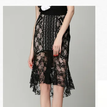 

Women Sexy Hollow Out Skirt Women High Waist Lace Trumpet Skirt Designer Ladies Party Sexy Solid Black Skirts Clothing New 2020