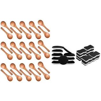 

30Pcs Wooden Tasting Spoon Condiments Salt Spoons & 20Pcs Sponge Dishwasher Round + Rectangular Cleaning Brush