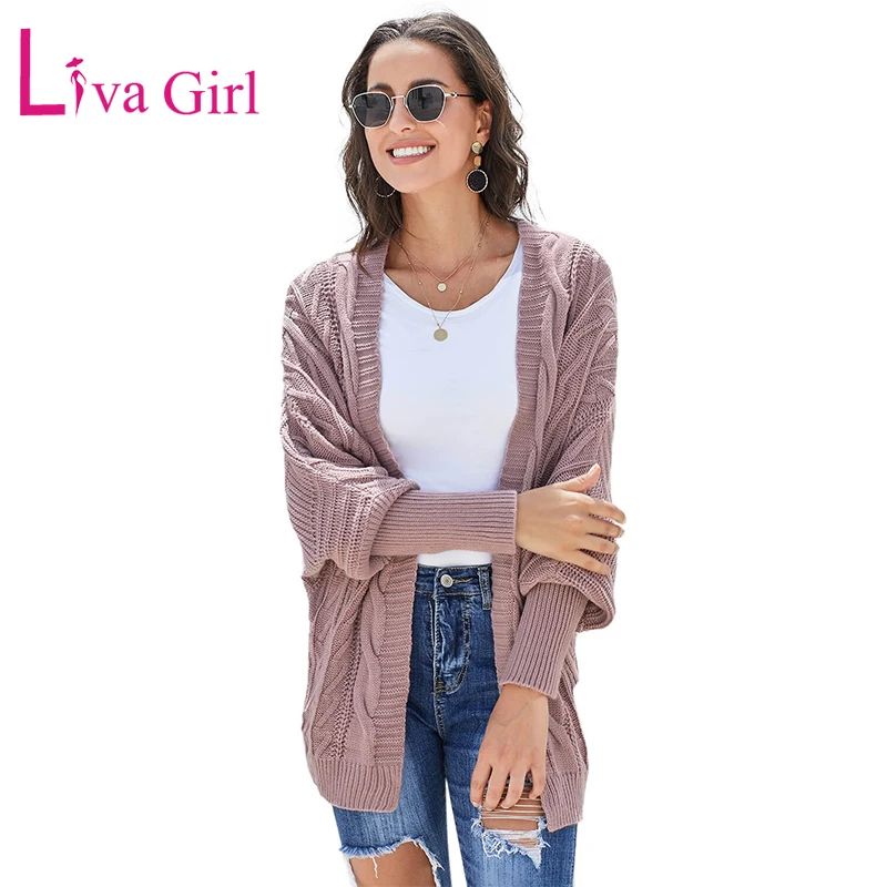 

LIVA GIRL Winter Plus Size Open Front Knit Sweater Cardigan Women Gray Dolman Long Sleeve Cardigans Outerwear for Women 2019 XXL