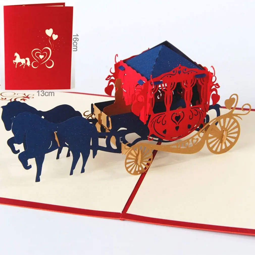3D Pop Up Paper Laser Cut Greeting Cards Creative Handmade Kirigami Wedding lnvitations Love Carriage Postcards Wishes Gifts | Дом и сад