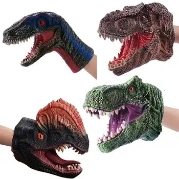 Soft Vinyl Rubber Animal Head Hand Puppet Figure Toys Gloves For Children Model Gift Dinosaur
