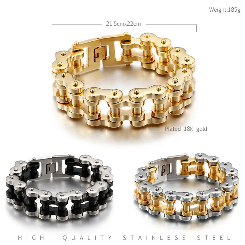 Новые мужские золотые браслеты с кулоном в виде велосипеда 22 мм Широкий Панк-рок крутой черный велосипед цепь браслет из нержавеющей стали ювелирное изделие с мотоциклом