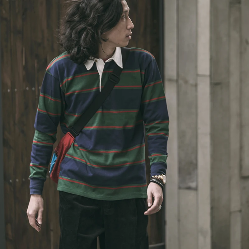 BASICKS Rugby Bodysuits ストライプ ポロシャツ 長袖 Rugby Bodysuits(BLUE) – BASICKS