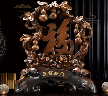 

Five blessings linmen fu placed pieces of wealth gourd Chinese type screen partition bogu frame living room decorative arts and
