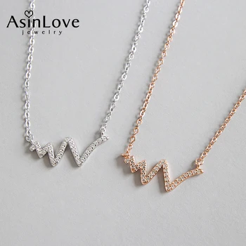 

AsinLove Creative Micro Encrusted Zircon Heart Beat Curve Pendant Real 925 Sterling Silver Necklace for Women Gift Fine Jewelry