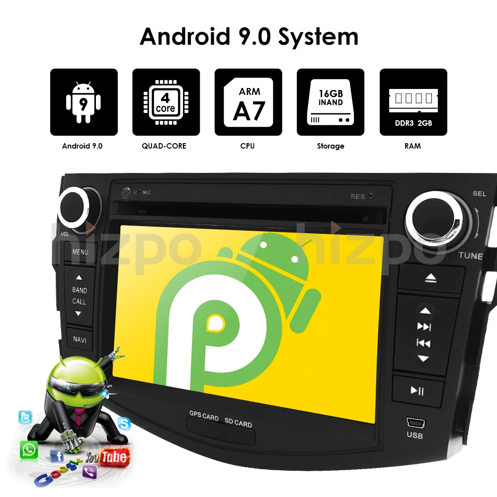 Excellent Hizpo NEW !!!4G Android 9.0 car dvd player for Toyota RAV4 Rav 4 2007 2008 2009 2010 2011 2din 1024*600 car dvd gps wifi rds DAB 6
