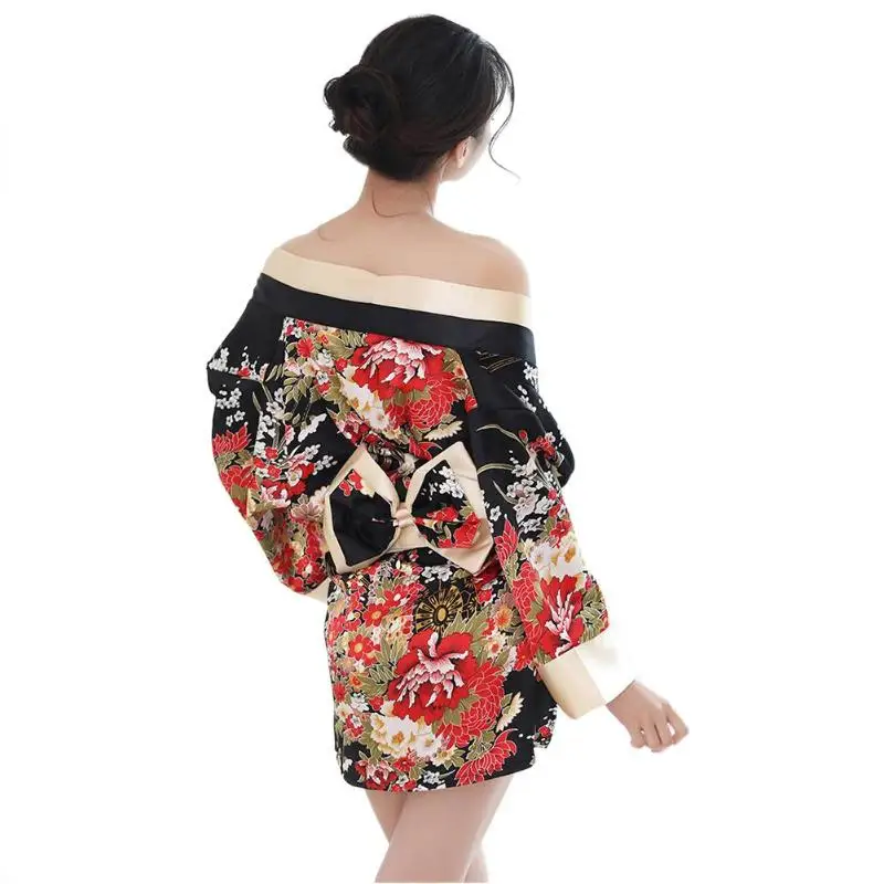 Сексуальные женские атласные цветочные печатные кимоно ночные рубашки короткий купальный Халат