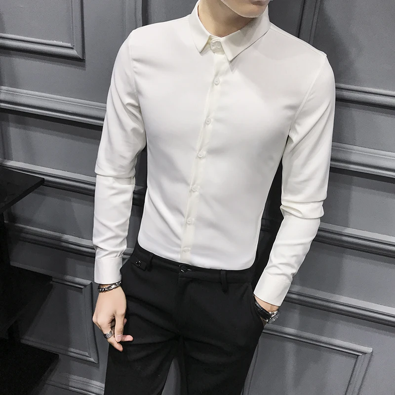 

Shirt Men Autumn New Solid Formal Tuxedo Shirt Long Sleeve Simple Slim Fit Casual Men Dress Shirts Work Wear Youth Clothes