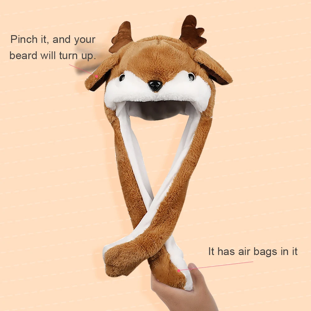 

Christmas Hats Moving Ears Cute Deer Toy Hat Airbag Santa Claus Cap For Xmas Gift Cap Kids Plush Toy Baby Christmas Gift 2020New