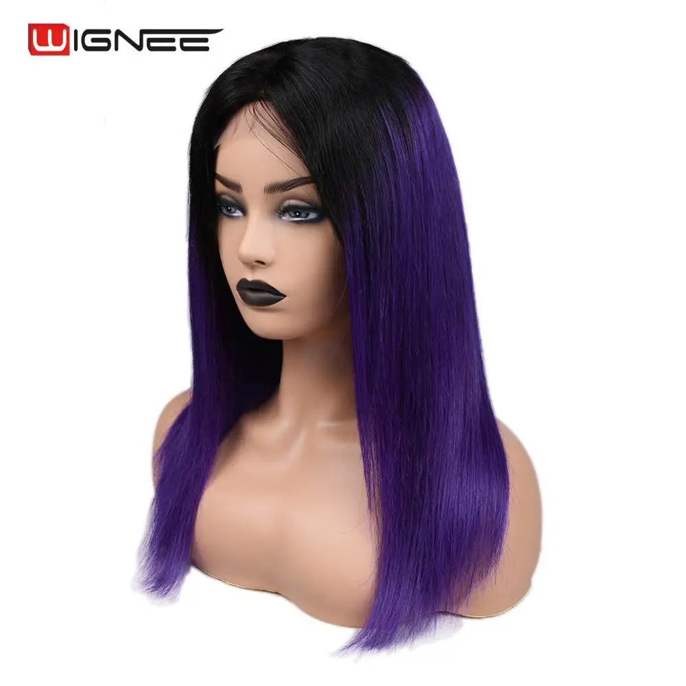 Wignee 4*4 кружевные прямые волосы фиолетовые человеческие парики для черных женщин