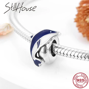 

Real 925 Sterling Silver Human partner Lovely Dolphins Spacer Stopper Beads For Jewelry making Fit Original European Bracelets