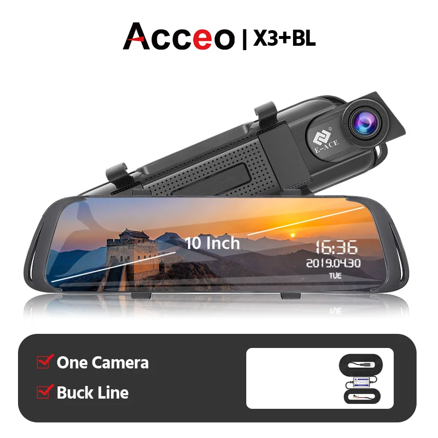 Acceo X3 1" Сенсорный автомобильный видеорегистратор, зеркало заднего вида, камера FHD 1080 P, авто видеорегистратор, регистратор, видеорегистратор с камерой заднего вида 1080P