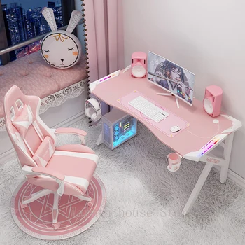 Juego de mesa de juegos para niñas, combinación en vivo de escritorio de oficina, escritorio de ordenador, mesa de PC, color rosa, encantador, RGB, a la moda, novedad de 2021 1