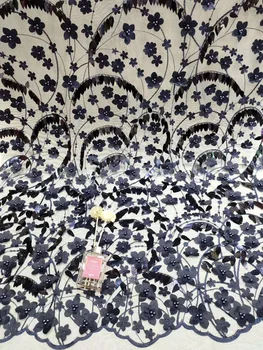 

African Beaded 3D Tulle Lace Fabric 2020 African French Lace Fabric High Quality Nigerian Embroidery Tulle French Lace T3318