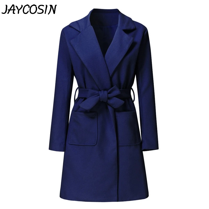JAYCOSIN женское осенне-зимнее шерстяное пальто Верхняя одежда с длинными рукавами куртки однотонные повседневные свободные пальто с поясом casaco feminino a7