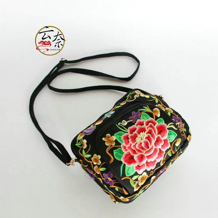 Cross Border for New Style Canvas Embroidery Cross-body Purse Phone Bag Ethnic-Style Double-Sided Embroidered Three Layer Should