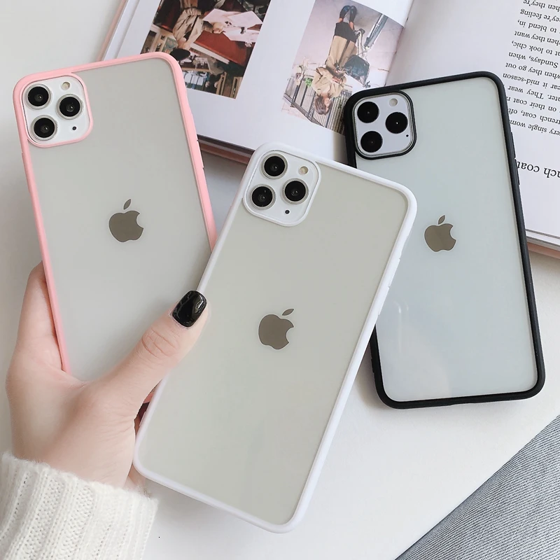 

Transparent Shockproof Frame Phone Case For iPhone 11 Pro X XS XR XS Max 8 7 6 6S Plus Simple Solid Color Soft Back Cover Fundas