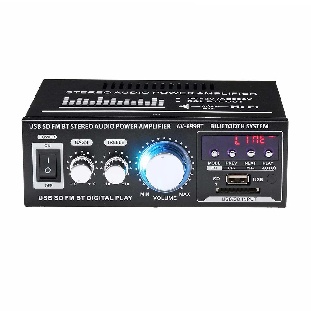 12 В/220 В 400 Вт 2 канала Bluetooth HiFi стерео усилитель USB SD радио аудио усилитель мощности для домашнего автомобиля