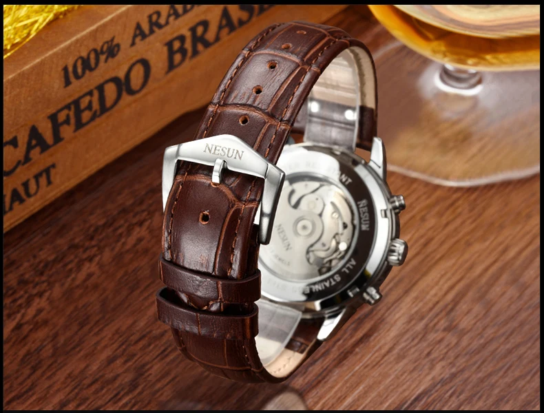 Швейцарские часы для мужчин Nesun люксовый бренд Мужские часы автоматические механические сапфировые часы с фазой Луны светящиеся водонепроницаемые N9027-6
