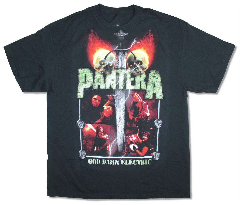 Pantera Lightning Skulls Electric Black T Shirt New Band Merch Brand Clothing Tee | Мужская одежда