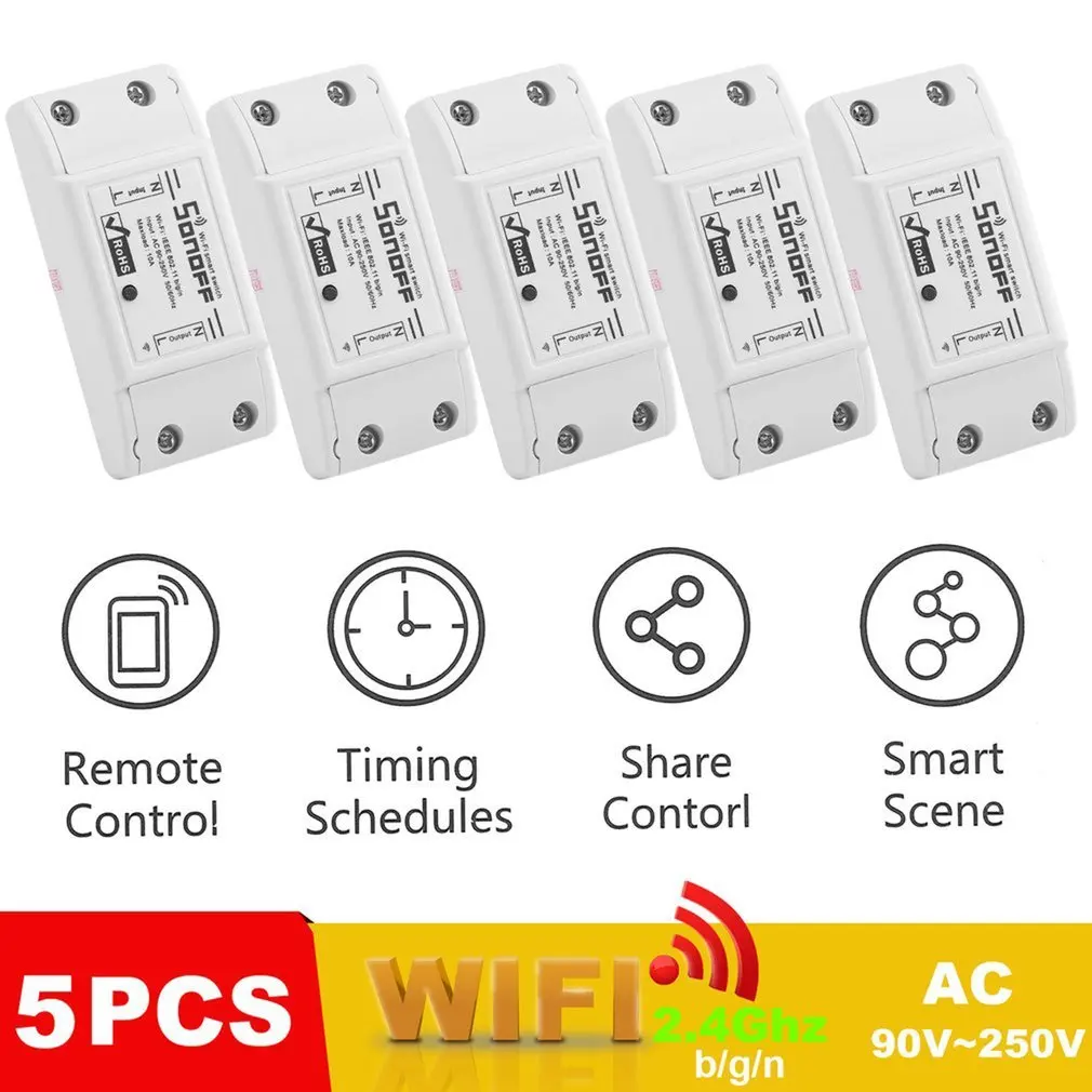 5PCS/SET Smart Wireless Wifi Switch 10A AC90-250V DIY Smart Wireless Remote Switch Home Controller Suitable for Android