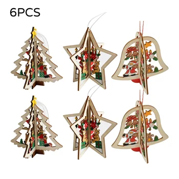 

6PCS Christmas Decorations Wooden Christmas Tree Decoration Pendant Creative Christmas Decoration Pendant