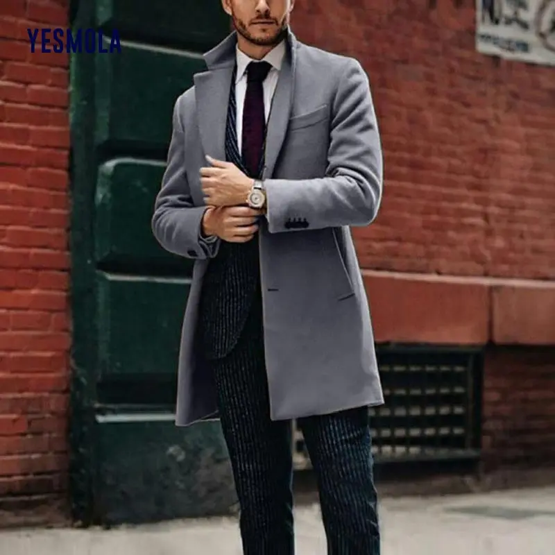 

YESMOLA Long Trench Coat Men Casual Solid Coat Men Luxury Clothing Overcoat Trench Coat Jackets Classic Long Jacket Outwear