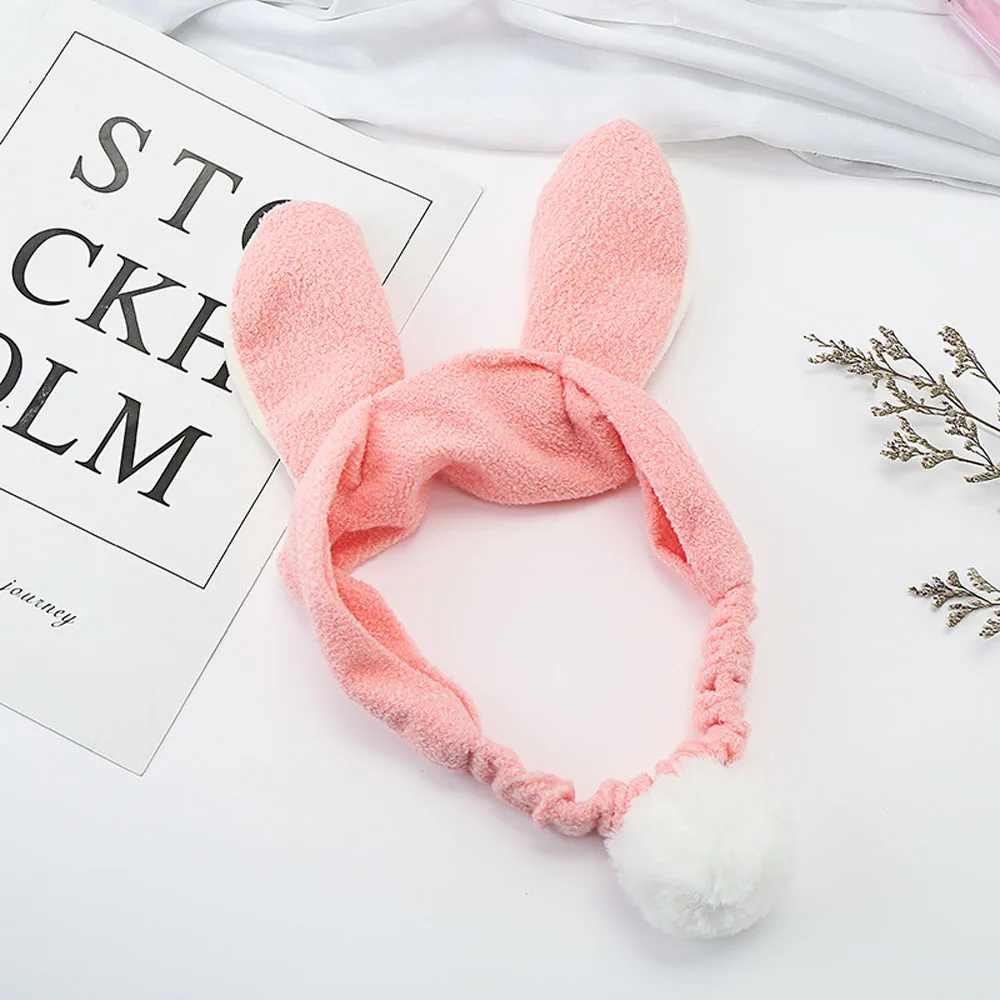 Женская повязка на голову с милым кроликом для девочек, эластичная Тюрбан, маска для лица, моющие средства для лица, косметические инструменты, аксессуары для волос - Цвет: pink