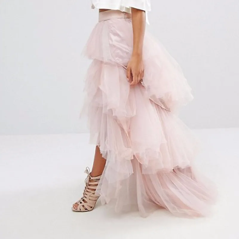 Светильник в стиле хиппи, розовая юбка на высоком и низком каблуке, модные многоуровневые тюлевые юбки на заказ, Женская длинная юбка-пачка - Color: Light Pink