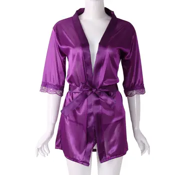 

Women's Short Kimono Style V-Neck Bathrobe Plain Dressing Gown Bridal Party Robe 83XF