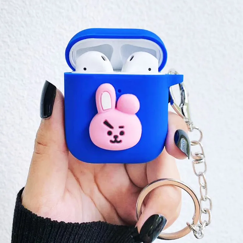 Защитный чехол EKONEDA с милыми животными для Airpods, силиконовый мягкий чехол ярких цветов для Airpods с цепочкой - Цвет: 03