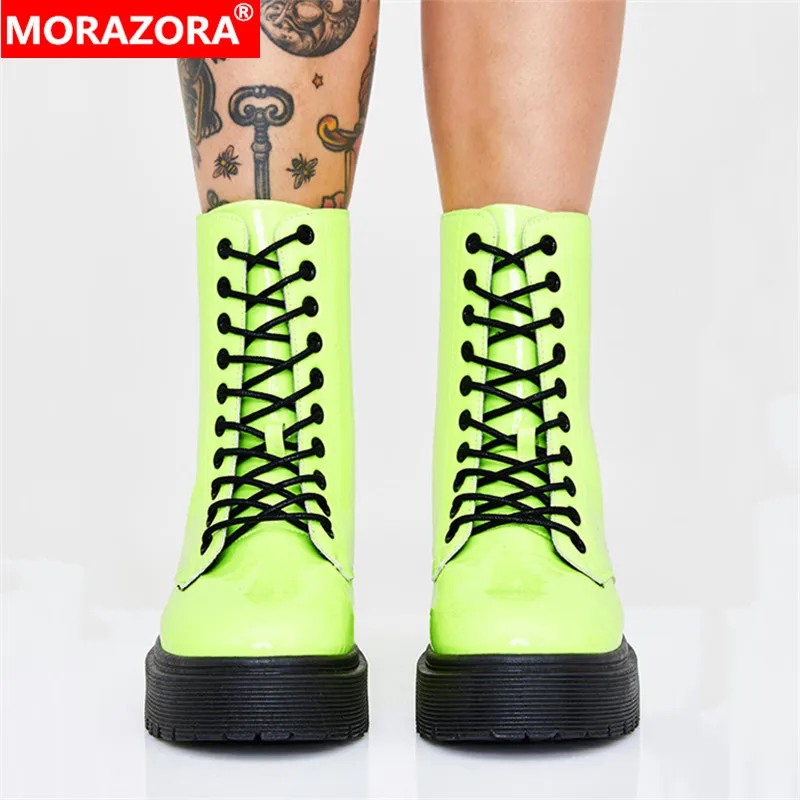 

MORAZORA 2020 new arrival women ankle boots lace up round toe autumn Thick bottom punk shoes fashion Motorcycle Boots female
