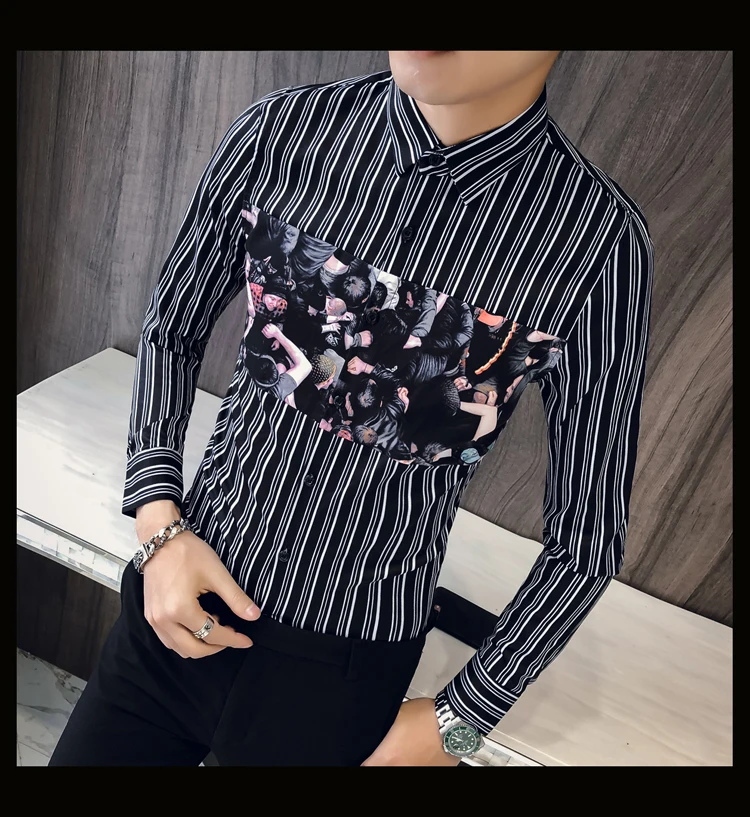 Модная мужская рубашка в полоску, Camisa Masculina, приталенная рубашка с длинным рукавом, деловая уличная одежда, официальная мужская одежда