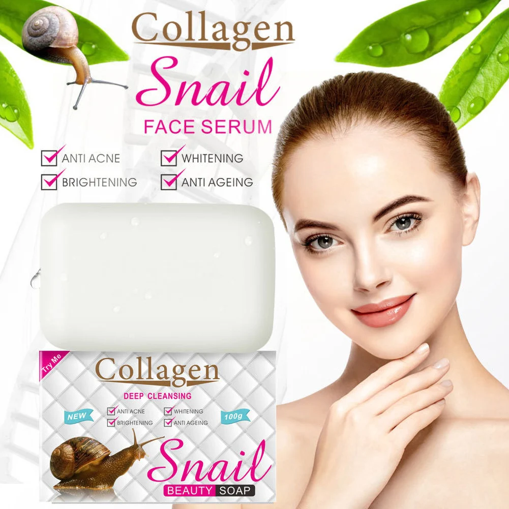 100g Snail Essence Soap Collagen Eliminates Wrinkles Remove Acne Scar Whitening Anti Aging Face Care Cleansing Cream
