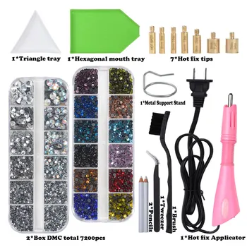 

7200Pcs Hot Fix Rhinestones Set/Fast Heated EU/US PLUG Hotfix Applicator Hot Fix Rhinestones+Tool Rhinestone Iron-on Wand Strass