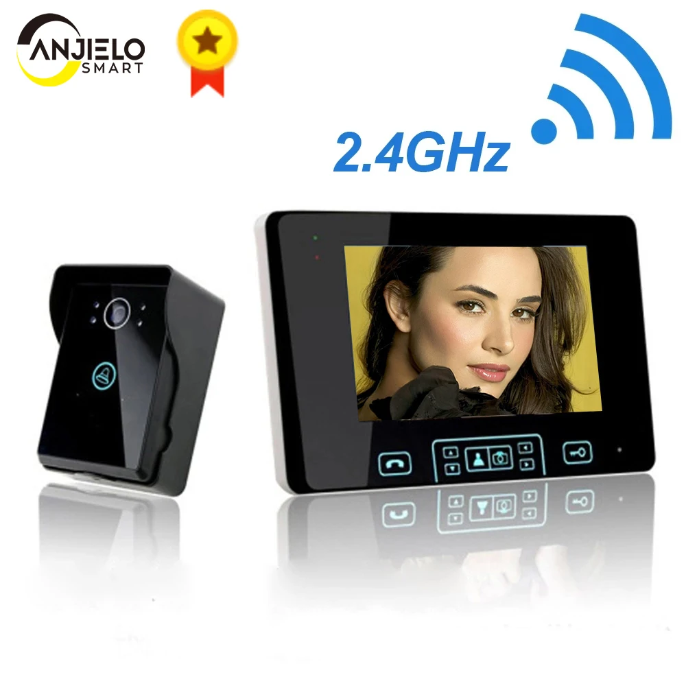 Home 2.4GHz Wireless 7''Touch Key Screen Video Door Phone Intercom Access Control System Doorbell Built-in Battery Night Vision
