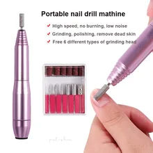 1 шт. портативная электрическая дрель для ногтей инструмент для удаления омертвевшей кожи 6 шт. Бесплатные сверла для ногтей фиолетовый золотой педикюр машина MZ192