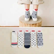 Красные носки с принтом в форме сердца, милые носки с животными из мультфильмов, женские гольфы, комплект Хлопковых Носков для девочек, Новое поступление, 5 пар/лот