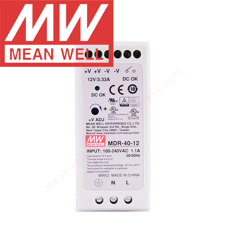 

Original Mean Well MDR-40-5/12/24/48 series DC 5V 12V 24V 48V meanwell 40w Single Output Industrial DIN Rail Power Supply
