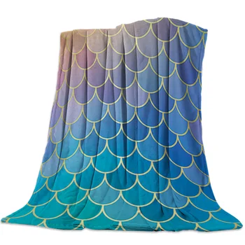 

Mermaid Fish Scale Pattern Printed Soft Fleece Blankets Warm Sofa Bed Sheets