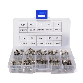 

100 Picas 5x20mm Quick blow Fuse kit For glass tubes of 10 x 0.2A, 0.5A, 1A, 2A, 3A, 5A, 6A, 8A, 10A, 15A in a MA443 box