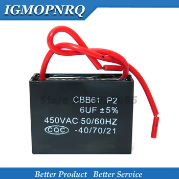 

2pcs /lot CBB61 6uf starting capacitance AC Fan Capacitor 6uf 450V CBB Motor Run Capacitor new